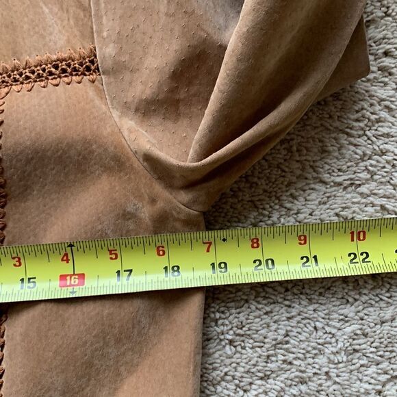 Vintage brown Distressed Suede Leather Crochet coat Jacket Y2K womens‎ medium - Picture 7 of 12